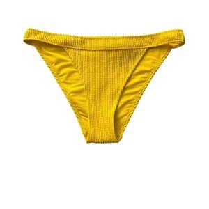 Aerie Cheeky Bikini‎ Bottoms Medium Bright Yellow Textured High Waist UPF 50